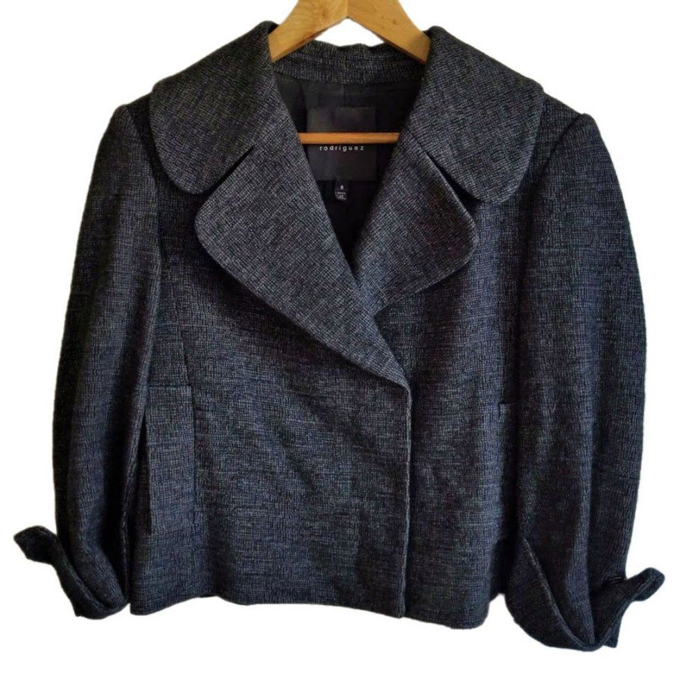 Robert Rodriguez Wool Jacket Gray Business Workwear Plaid Office Size 8